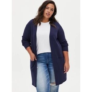 Torrid CARDIGAN OPEN FRONT cozy casual SWEATER navy blue wool blend size 0 XL